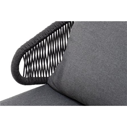 "Милан" кресло плетеное из роупа, каркас алюминий темно-серый (RAL7024) муар, роуп темно-серый круглый, ткань темно-серая 027