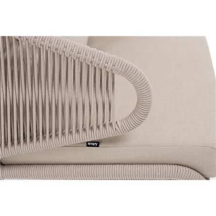 "Милан" кресло плетеное из роупа, каркас алюминий белый муар, роуп бежевый круглый, ткань бежевая 035