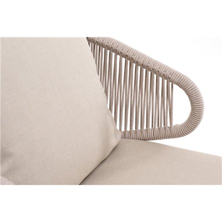 "Милан" кресло плетеное из роупа, каркас алюминий белый муар, роуп бежевый круглый, ткань бежевая 035