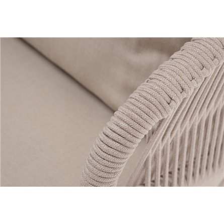 "Милан" кресло плетеное из роупа, каркас алюминий белый муар, роуп бежевый круглый, ткань бежевая 035