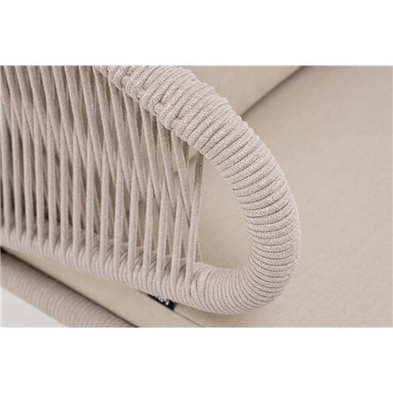 "Милан" кресло плетеное из роупа, каркас алюминий белый муар, роуп бежевый круглый, ткань бежевая 052