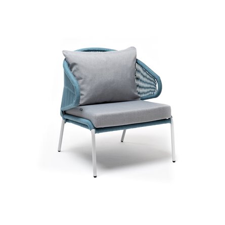 "Милан" кресло плетеное из роупа, каркас алюминий светло-серый (RAL7035) муар, роуп бирюзовый круглый, ткань светло-серая