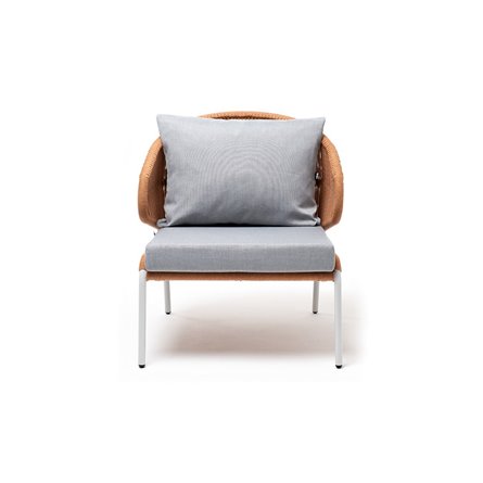 "Милан" кресло плетеное из роупа, каркас алюминий светло-серый (RAL7035) муар, роуп оранжевый меланж круглый, ткань светло-серая