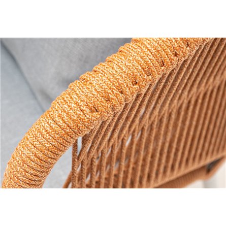 "Милан" кресло плетеное из роупа, каркас алюминий светло-серый (RAL7035) муар, роуп оранжевый меланж круглый, ткань светло-серая