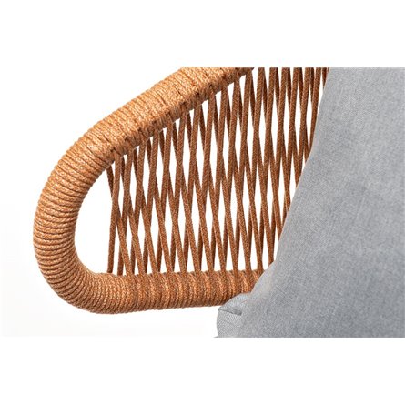 "Милан" кресло плетеное из роупа, каркас алюминий светло-серый (RAL7035) муар, роуп оранжевый меланж круглый, ткань светло-серая