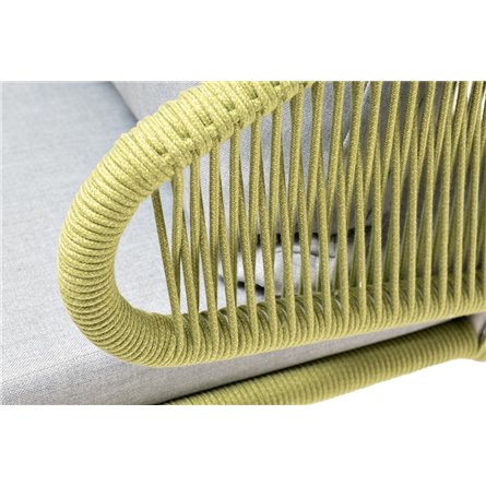 "Милан" кресло плетеное из роупа, каркас алюминий светло-серый (RAL7035) муар, роуп салатовый меланж круглый, ткань светло-серая