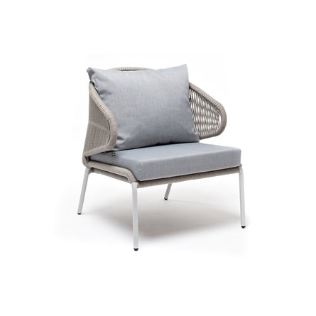 "Милан" кресло плетеное из роупа, каркас алюминий светло-серый (RAL7035) муар, роуп серый меланж круглый, ткань светло-серая