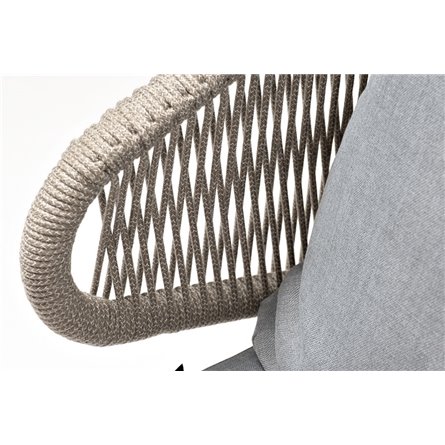 "Милан" кресло плетеное из роупа, каркас алюминий светло-серый (RAL7035) муар, роуп серый меланж круглый, ткань светло-серая