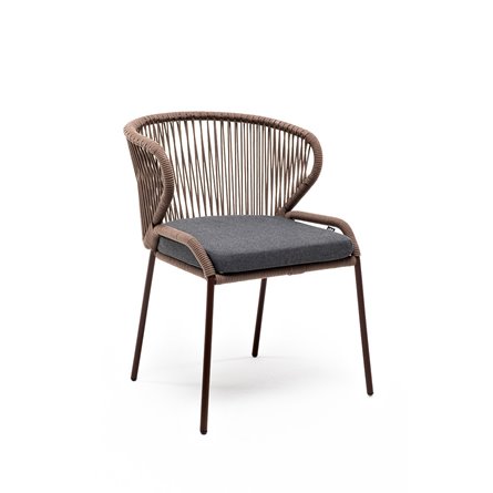 "Милан" стул плетеный из роупа, каркас алюминий коричневый (RAL8016) муар, роуп коричневый круглый, ткань темно-серая 027
