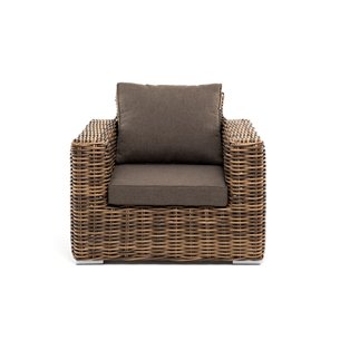 "Милан" стул плетеный из роупа, каркас алюминий коричневый (RAL8016) муар, роуп коричневый круглый, ткань темно-серая 027