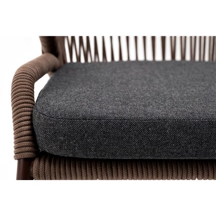 "Милан" стул плетеный из роупа, каркас алюминий коричневый (RAL8016) муар, роуп коричневый круглый, ткань темно-серая 027