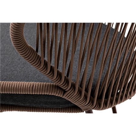 "Милан" стул плетеный из роупа, каркас алюминий коричневый (RAL8016) муар, роуп коричневый круглый, ткань темно-серая 027