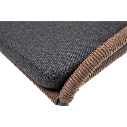 "Милан" стул плетеный из роупа, каркас алюминий серый (RAL7022) муар, роуп коричневый круглый, ткань темно-серая 027