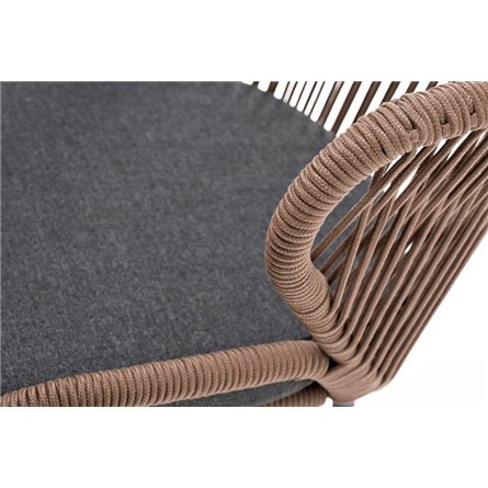 "Милан" стул плетеный из роупа, каркас алюминий серый (RAL7022) муар, роуп коричневый круглый, ткань темно-серая 027