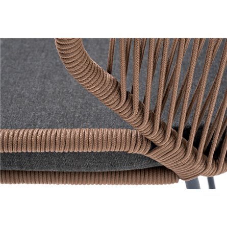 "Милан" стул плетеный из роупа, каркас алюминий серый (RAL7022) муар, роуп коричневый круглый, ткань темно-серая 027