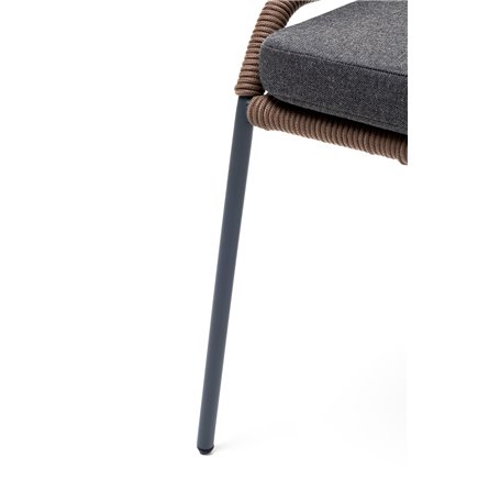 "Милан" стул плетеный из роупа, каркас алюминий серый (RAL7022) муар, роуп коричневый круглый, ткань темно-серая 027