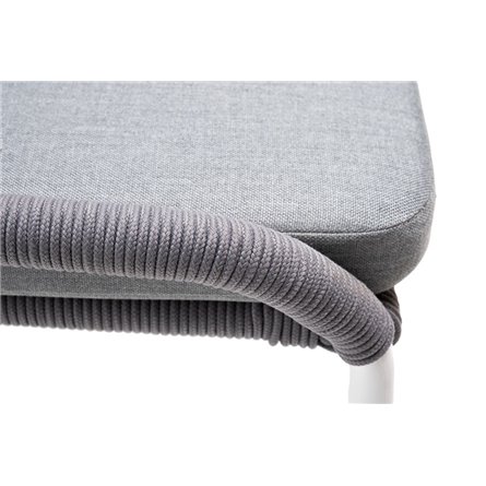 "Милан" стул плетеный из роупа, каркас алюминий белый муар, роуп светло-серый круглый, ткань светло-серая