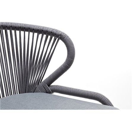 "Милан" стул плетеный из роупа, каркас алюминий белый муар, роуп светло-серый круглый, ткань светло-серая