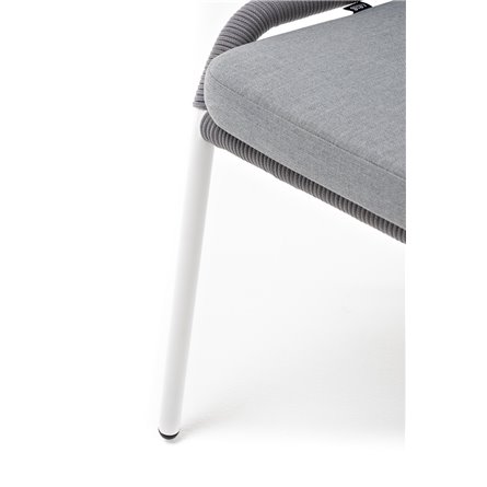 "Милан" стул плетеный из роупа, каркас алюминий белый муар, роуп светло-серый круглый, ткань светло-серая