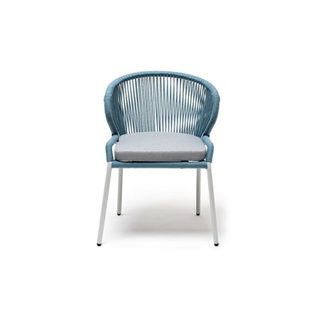 "Милан" стул плетеный из роупа, каркас алюминий светло-серый (RAL7035) муар, роуп бирюзовый круглый, ткань светло-серая