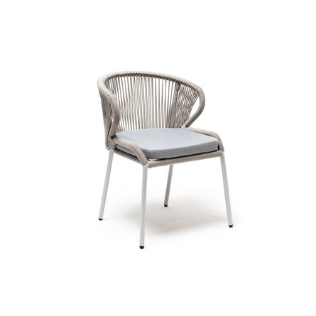 "Милан" стул плетеный из роупа, каркас алюминий светло-серый (RAL7035) муар, роуп серый меланж круглый, ткань светло-серая