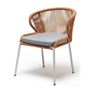 "Милан" стул плетеный из роупа, каркас алюминий светло-серый (RAL7035) муар, роуп оранжевый меланж круглый, ткань светло-серая