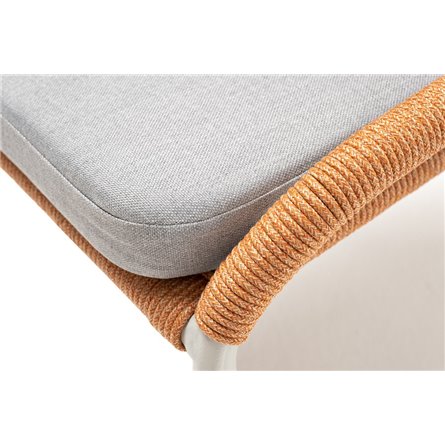 "Милан" стул плетеный из роупа, каркас алюминий светло-серый (RAL7035) муар, роуп оранжевый меланж круглый, ткань светло-серая