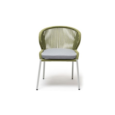 "Милан" стул плетеный из роупа, каркас алюминий светло-серый (RAL7035) муар, роуп салатовый меланж круглый, ткань светло-серая