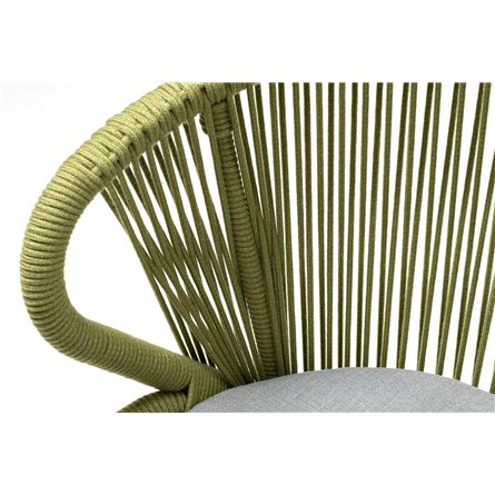 "Милан" стул плетеный из роупа, каркас алюминий светло-серый (RAL7035) муар, роуп салатовый меланж круглый, ткань светло-серая