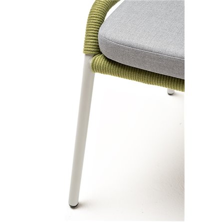 "Милан" стул плетеный из роупа, каркас алюминий светло-серый (RAL7035) муар, роуп салатовый меланж круглый, ткань светло-серая