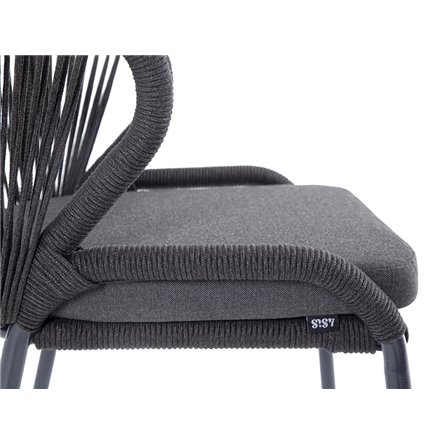 "Милан" стул плетеный из роупа, каркас алюминий темно-серый (RAL7024) муар, роуп темно-серый круглый, ткань темно-серая 027