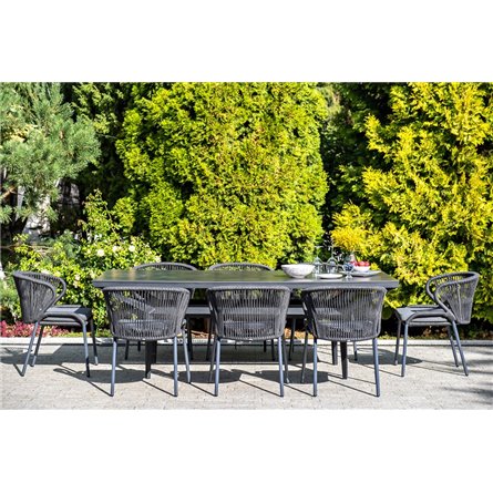 "Милан" стул плетеный из роупа, каркас алюминий темно-серый (RAL7024) муар, роуп темно-серый круглый, ткань темно-серая 027