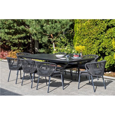 "Милан" стул плетеный из роупа, каркас алюминий темно-серый (RAL7024) муар, роуп темно-серый круглый, ткань темно-серая 027