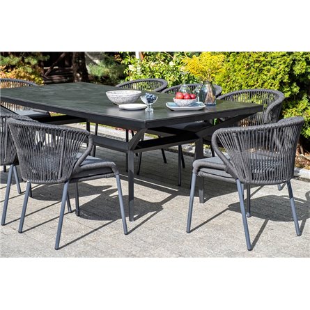 "Милан" стул плетеный из роупа, каркас алюминий темно-серый (RAL7024) муар, роуп темно-серый круглый, ткань темно-серая 027