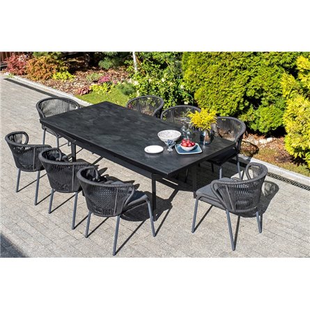 "Милан" стул плетеный из роупа, каркас алюминий темно-серый (RAL7024) муар, роуп темно-серый круглый, ткань темно-серая 027