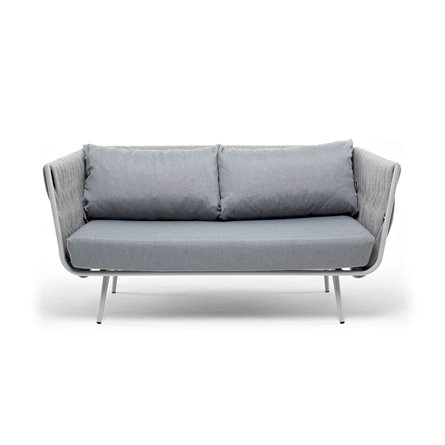 "Монако" диван 2-местный плетеный из роупа, каркас алюминий светло-серый (RAL7035) муар, роуп светло-серый 40 мм, ткань светло-с