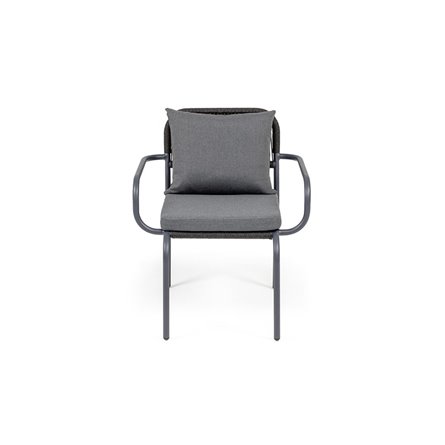 "Нуар" стул плетеный из роупа, каркас алюминий темно-серый (RAL7024) муар, роуп темно-серый круглый, ткань темно-серая 027