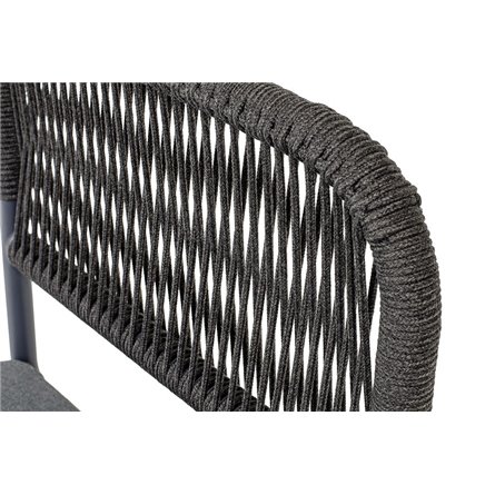 "Нуар" стул плетеный из роупа, каркас алюминий темно-серый (RAL7024) муар, роуп темно-серый круглый, ткань темно-серая 027