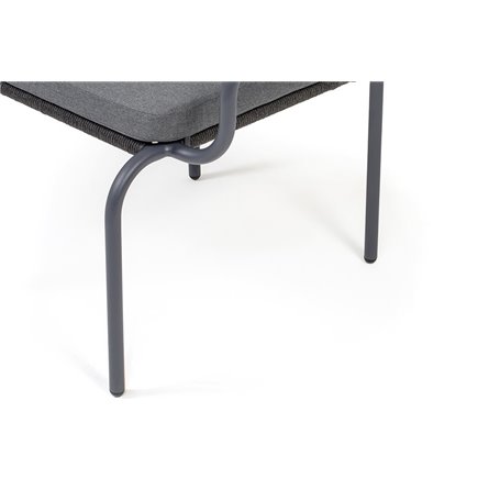 "Нуар" стул плетеный из роупа, каркас алюминий темно-серый (RAL7024) муар, роуп темно-серый круглый, ткань темно-серая 027