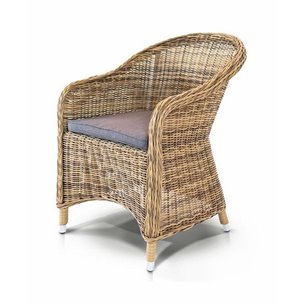 "Равенна" плетеное кресло из искусственного ротанга, цвет соломенный с серой подушкой