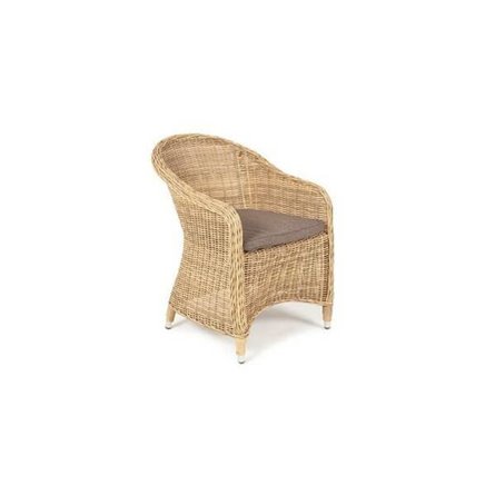 "Равенна" плетеное кресло из искусственного ротанга, цвет соломенный с серой подушкой