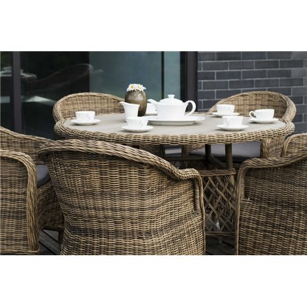 "Равенна" плетеное кресло из искусственного ротанга, цвет соломенный с серой подушкой