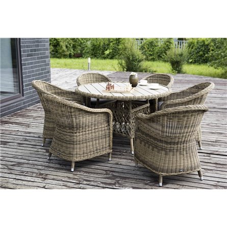 "Равенна" плетеное кресло из искусственного ротанга, цвет соломенный с серой подушкой