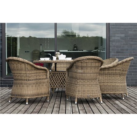 "Равенна" плетеное кресло из искусственного ротанга, цвет соломенный с серой подушкой