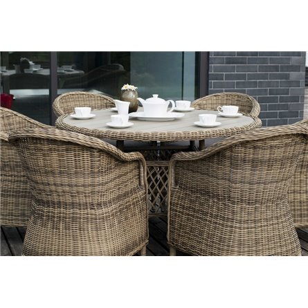 "Равенна" плетеное кресло из искусственного ротанга, цвет соломенный с серой подушкой