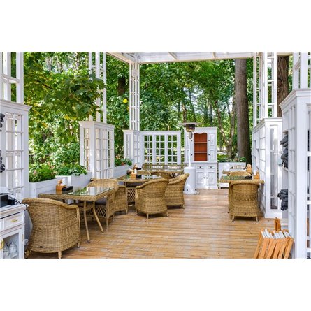 "Равенна" плетеное кресло из искусственного ротанга, цвет соломенный с серой подушкой