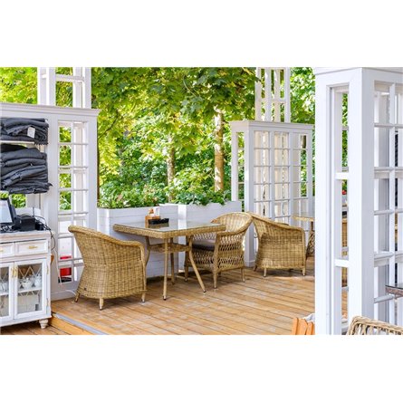 "Равенна" плетеное кресло из искусственного ротанга, цвет соломенный с серой подушкой