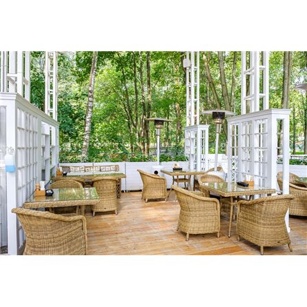 "Равенна" плетеное кресло из искусственного ротанга, цвет соломенный с серой подушкой