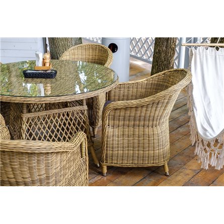 "Равенна" плетеное кресло из искусственного ротанга, цвет соломенный с серой подушкой