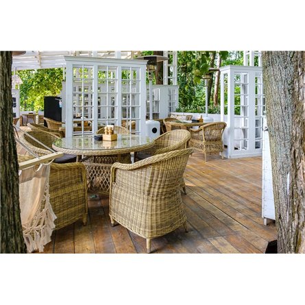 "Равенна" плетеное кресло из искусственного ротанга, цвет соломенный с серой подушкой